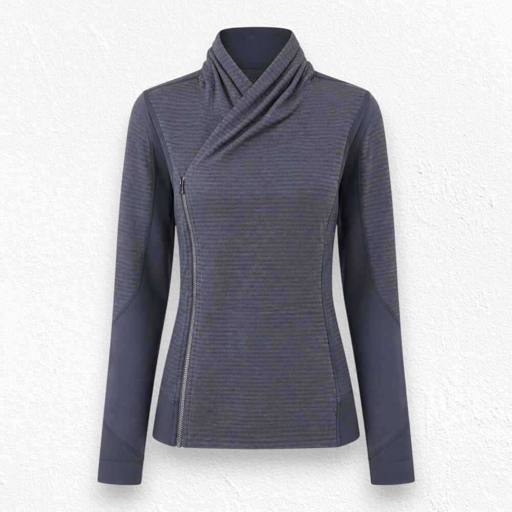 Lululemon Bhakti Yoga Jacket Gray Microstripe Asymmetrical Zip Jacket Size 6